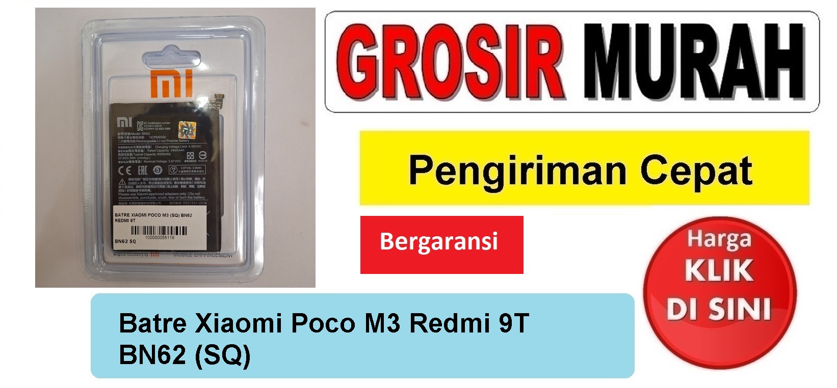 Jual Batre Xiaomi Poco M3 Redmi 9T BN62 SQ Baterai Battery