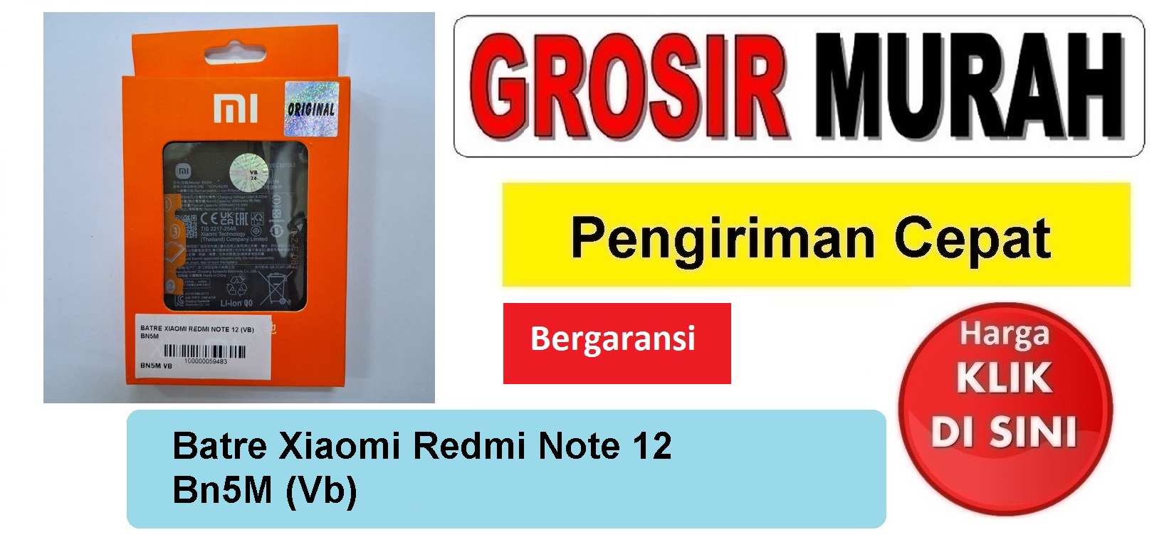 Batre Xiaomi Redmi Note 12 Bn5M (Vb) Baterai Battery Bergaransi Batere