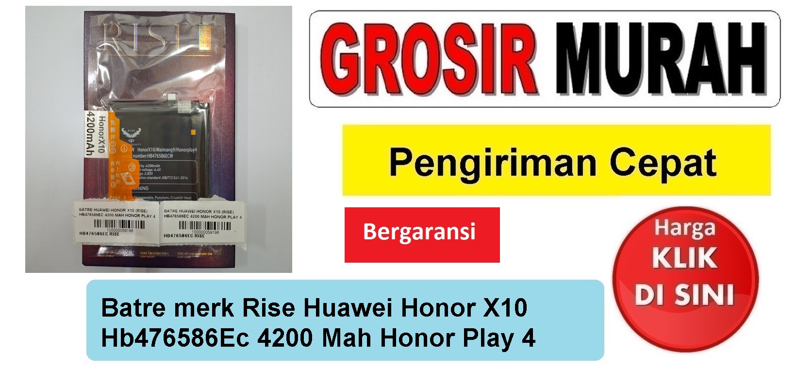 Batre merk Rise Huawei Honor X10 Hb476586Ec 4200 Mah Honor Play 4 Baterai Battery Bergaransi Batere