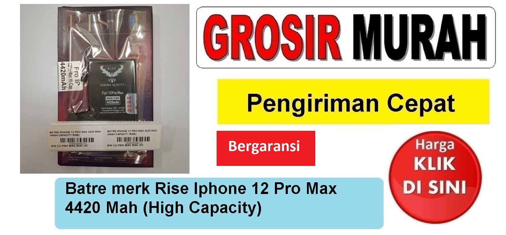 Batre merk Rise Iphone 12 Pro Max 4420 Mah (High Capacity) Baterai Battery Bergaransi Batere