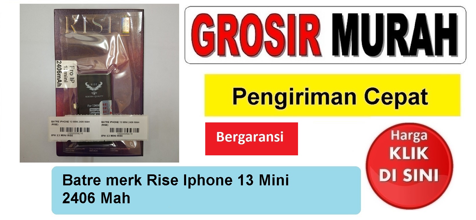Batre merk Rise Iphone 13 Mini 2406 Mah Baterai Battery Bergaransi Batere