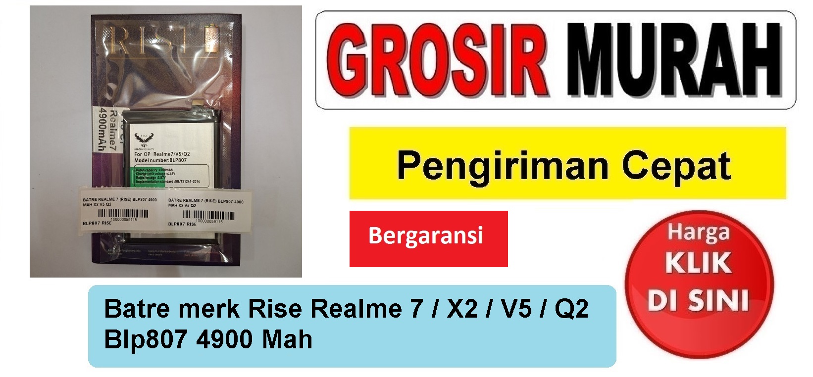 Batre merk Rise Realme 7 Blp807 4900 Mah X2 V5 Q2 Baterai Battery Bergaransi Batere