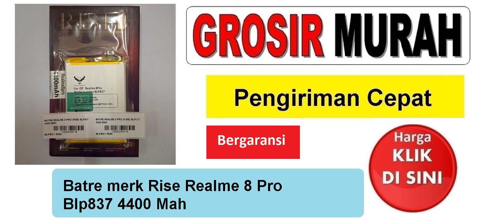 Batre merk Rise Realme 8 Pro Blp837 4400 Mah Baterai Battery Bergaransi Batere