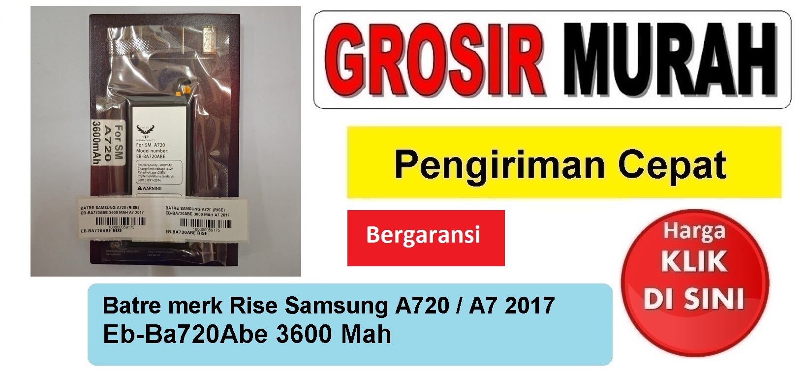 Batre merk Rise Samsung A720 Eb-Ba720Abe 3600 Mah A7 2017 Baterai Battery Bergaransi Batere