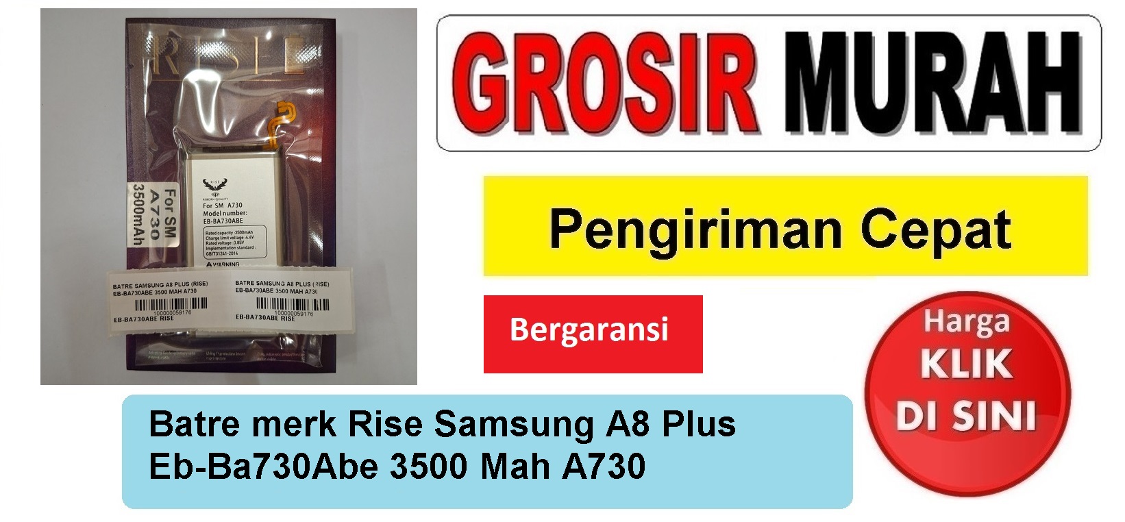 Batre merk Rise Samsung A8 Plus Eb-Ba730Abe 3500 Mah A730 Baterai Battery Bergaransi Batere