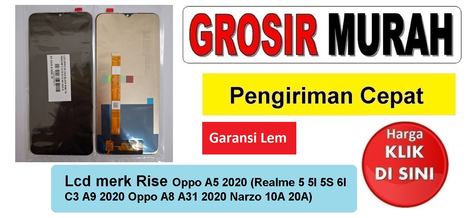 Lcd merk Rise Oppo A5 2020 (Realme 5 5I 5S 6I C3 A9 2020 Oppo A8 A31 2020 Narzo 10A 20A) Fullset Touchscreen Garansi lem