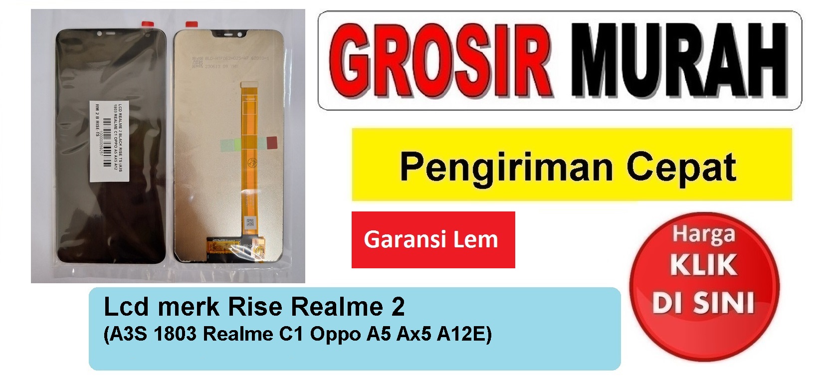Lcd merk Rise Realme 2 (A3S 1803 Realme C1 Oppo A5 Ax5 A12E) Fullset Touchscreen Garansi lem Termurah