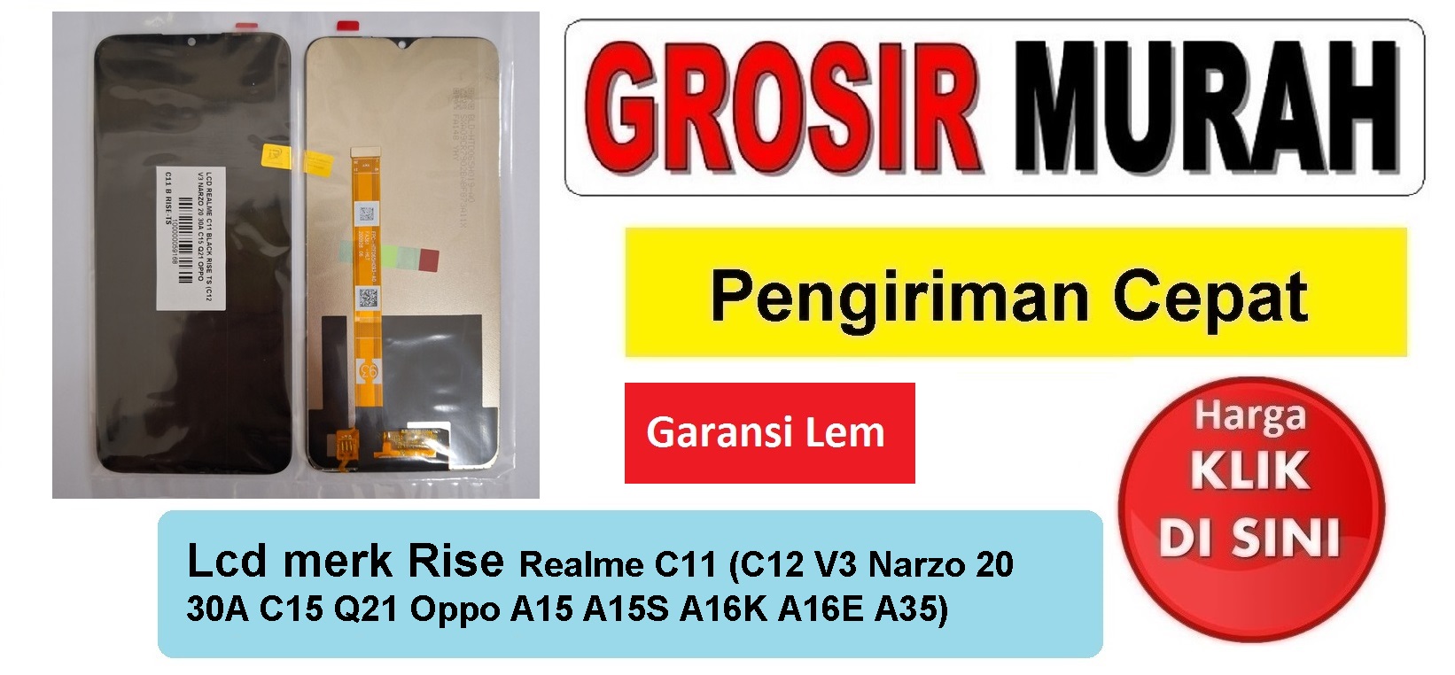 Lcd merk Rise Realme C11 (C12 V3 Narzo 20 30A C15 Q21 Oppo A15 A15S A16K A16E A35) Fullset Touchscreen Garansi lem Termurah