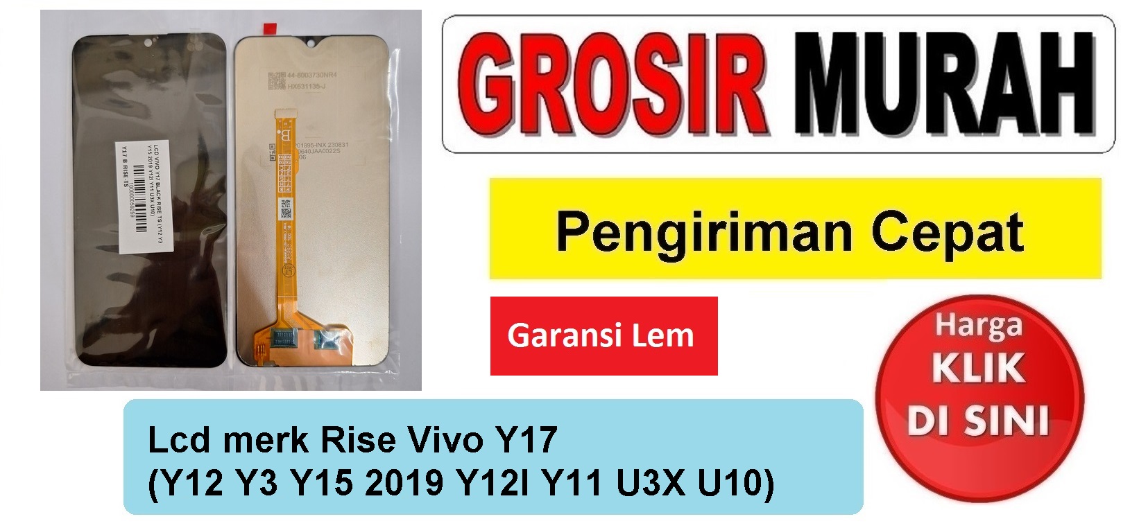 Lcd merk Rise Vivo Y17 (Y12 Y3 Y15 2019 Y12I Y11 U3X U10) Fullset Touchscreen Garansi lem Termurah