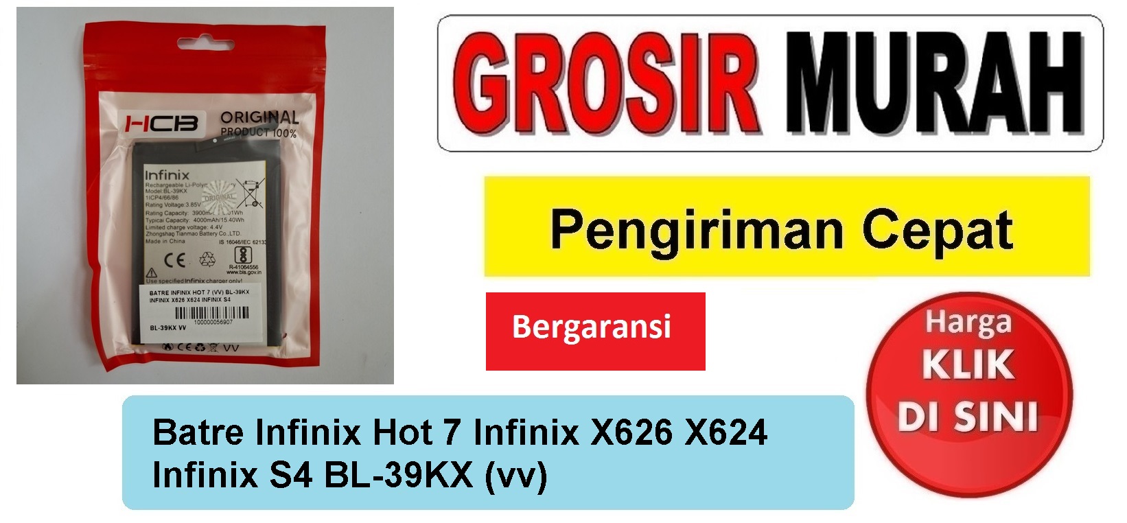 Batre Infinix Hot 7 (Vv) Bl-39Kx Infinix X626 X624 Infinix S4 Baterai Battery Bergaransi Batere