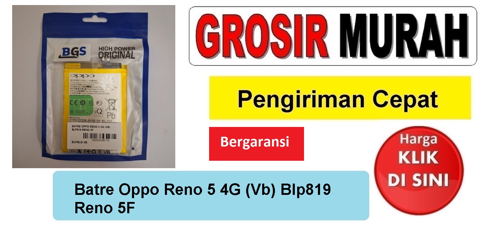 Batre Oppo Reno 5 4G (Vb) Blp819 Reno 5F Baterai Battery Bergaransi Batere