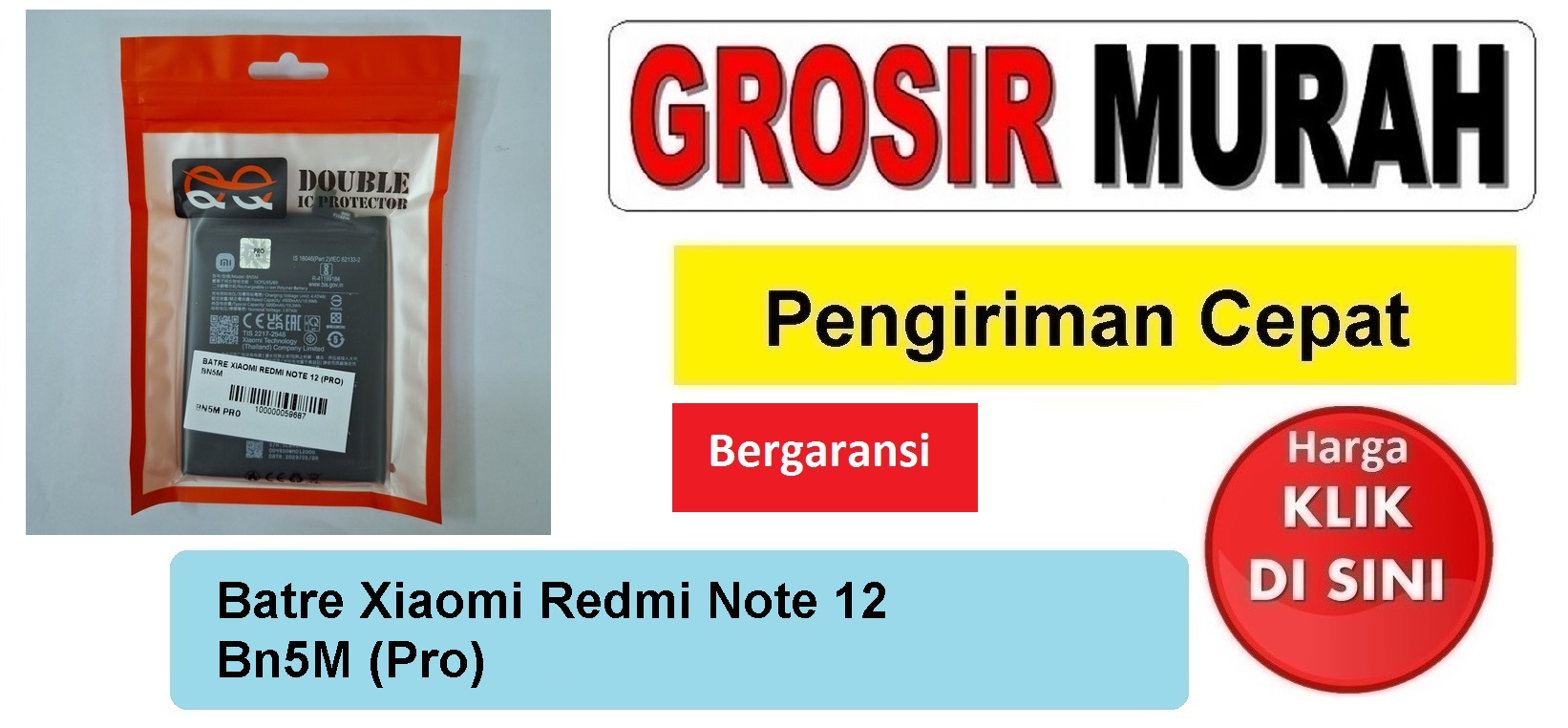 Batre Xiaomi Redmi Note 12 Bn5M (Pro) Baterai Battery Bergaransi Batere