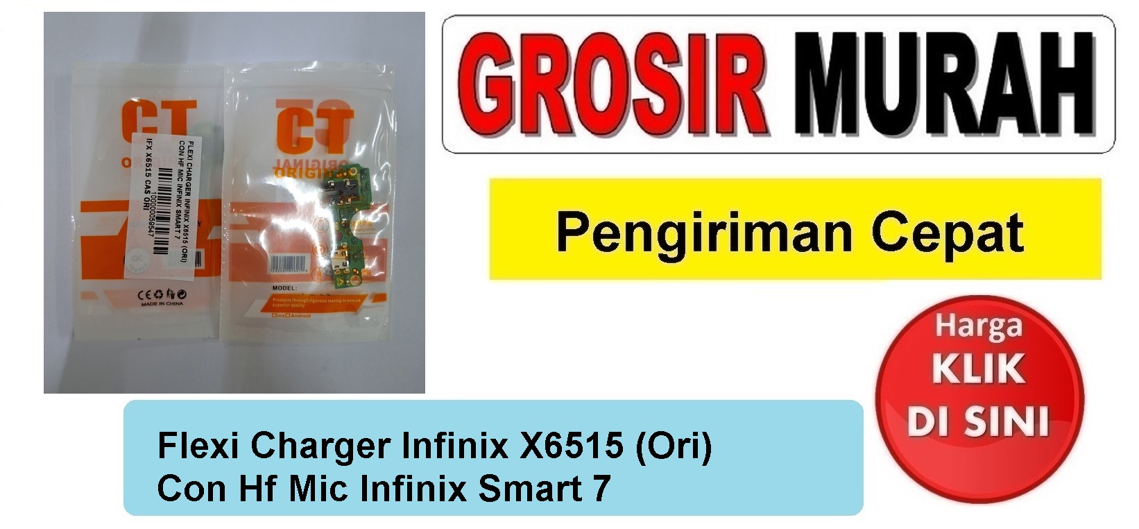 Flexi Charger Infinix X6515 (Ori) Con Hf Mic Infinix Smart 7 Fleksibel Flexible Fleksi Flexibel Flex Con Tc Connector Pcb Konektor cas papan board charging