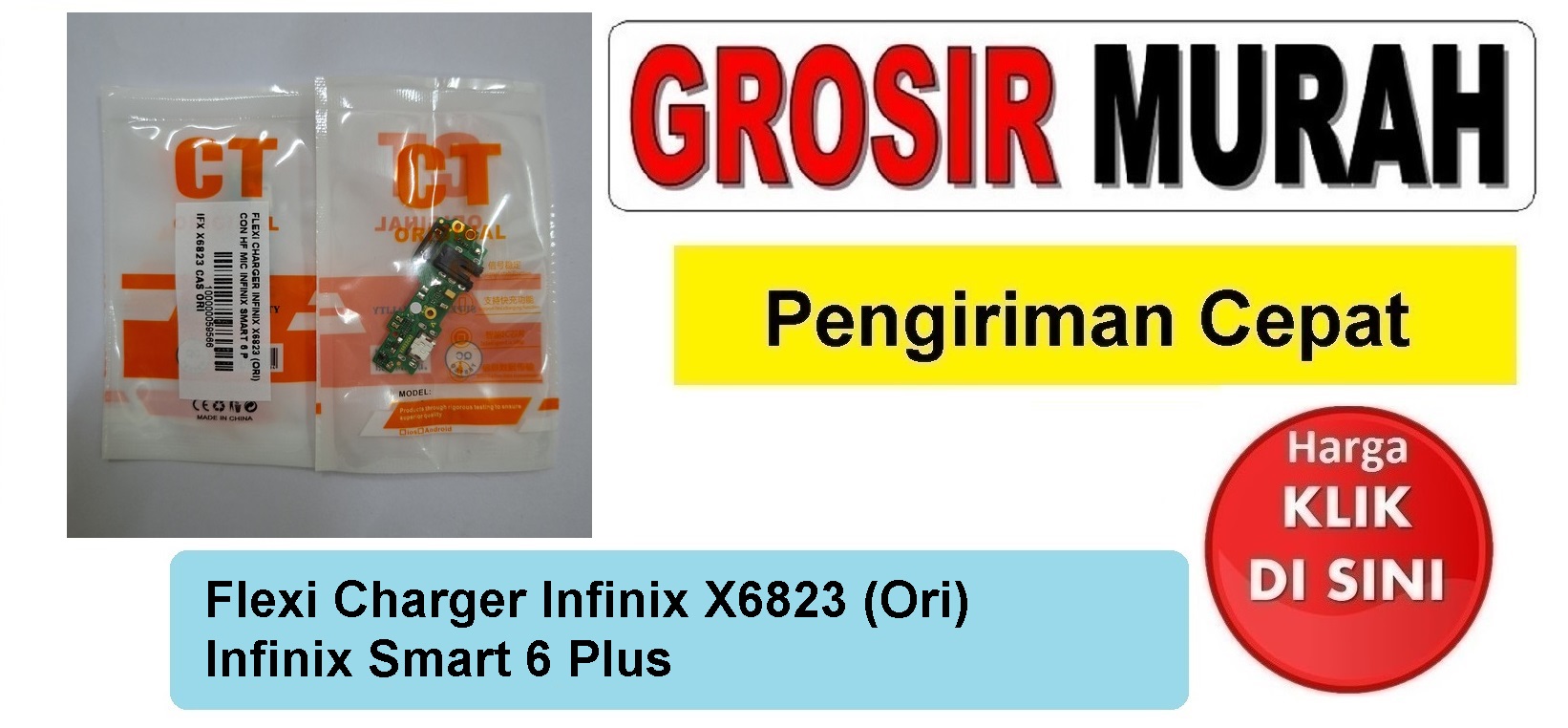 Flexi Charger Infinix X6823 (Ori) Con Hf Mic Infinix Smart 6 Plus Fleksibel Flexible Fleksi Flexibel Flex Con Tc Connector Pcb Konektor cas papan board charging