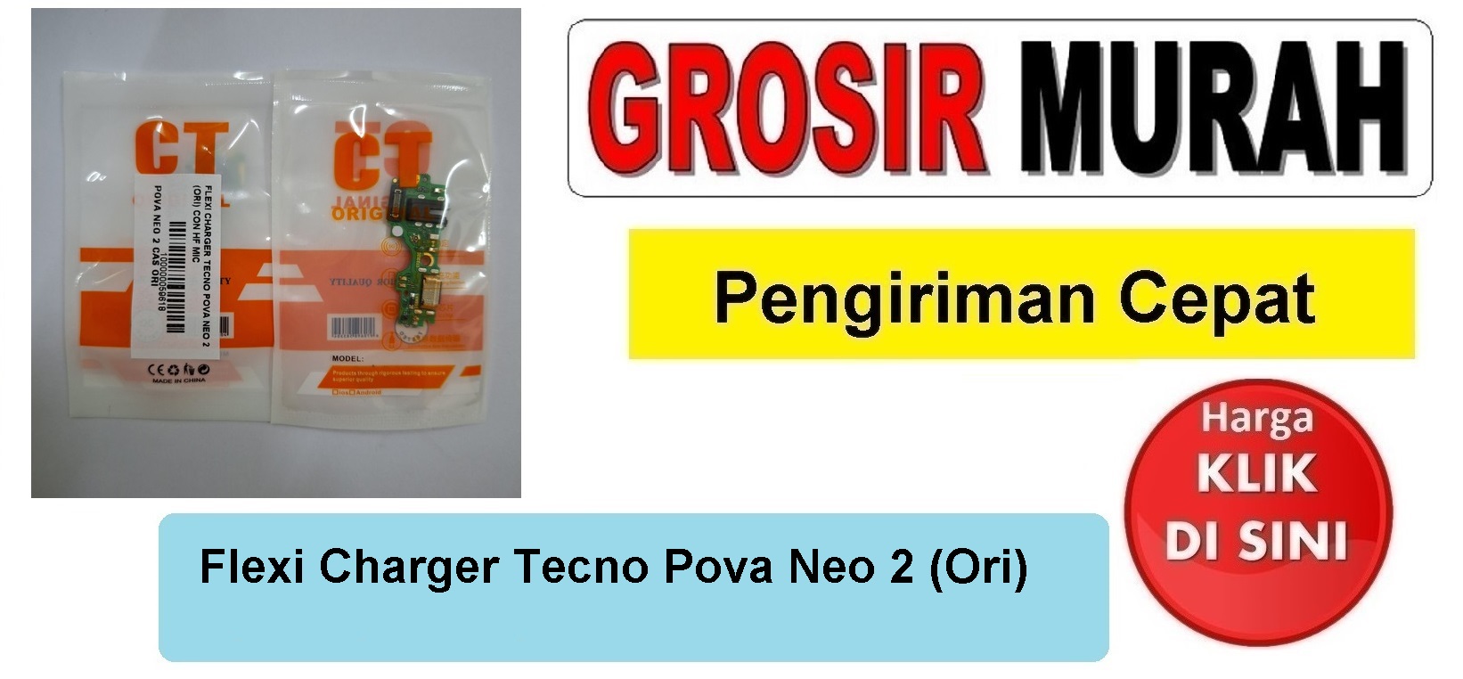 Flexi Charger Tecno Pova Neo 2 (Ori) Con Hf Mic Fleksibel Flexible Fleksi Flexibel Flex Con Tc Connector Pcb Konektor cas papan board charging