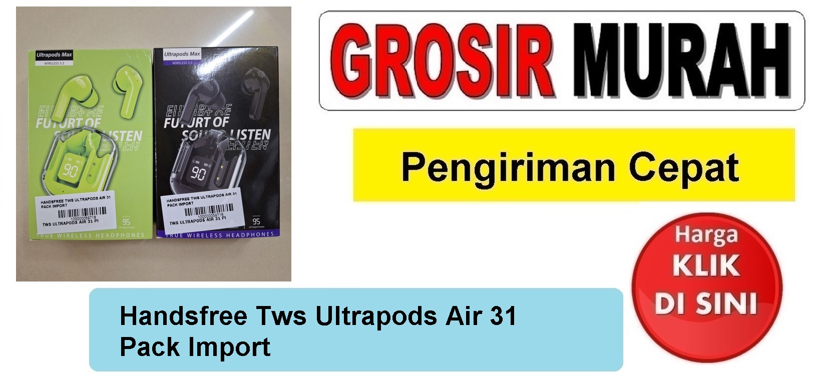 Handsfree Tws Ultrapods Air 31 Pack Import Headset Earphone Headphone Premium extra Bass Stereo Bluetooth