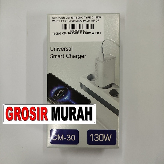 Charger Cm-30 Tecno Type C 130W White Fast Charging Pack Import
