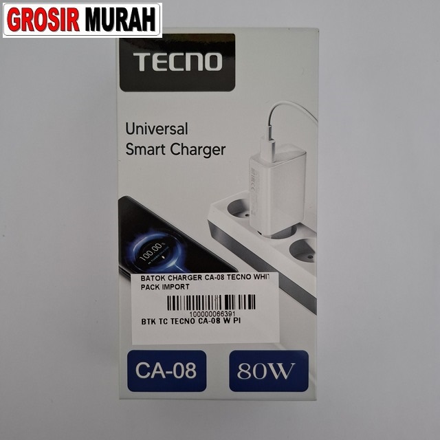 Batok Charger Ca-08 Tecno White Pack Import
