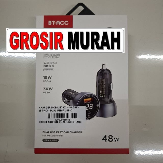 Charger Mobil BT303 48W BT-Acc dengan Dual USB-A dan USB-C – Fast Charging dan Aman