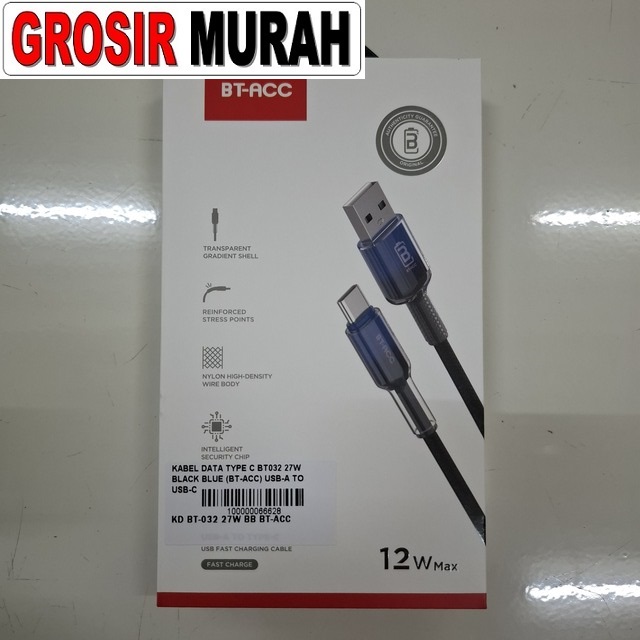 Kabel Data Type C BT032 27W BT-Acc USB-A to USB-C – Fast Charging & Desain Elegan