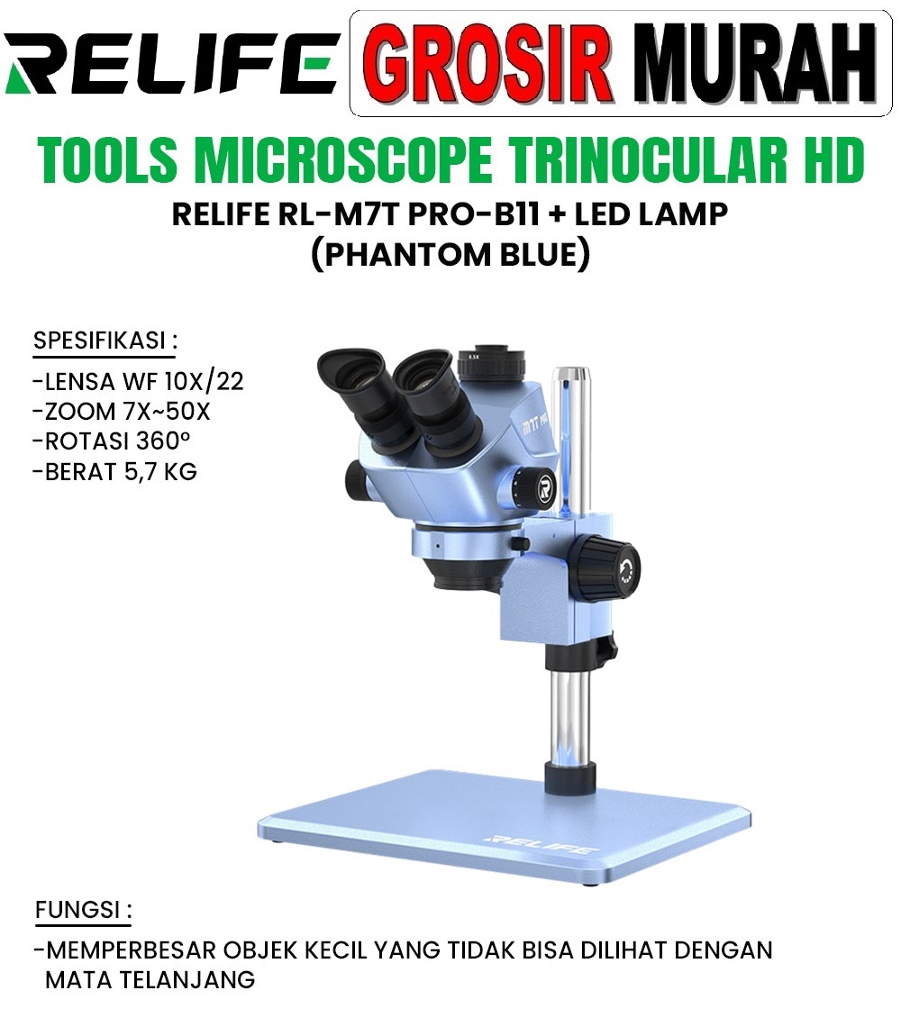 Tool Mikroskop Trinocular Hd Relife Rl-m7t Pro-b11 + Led Lamp Phantom Blue