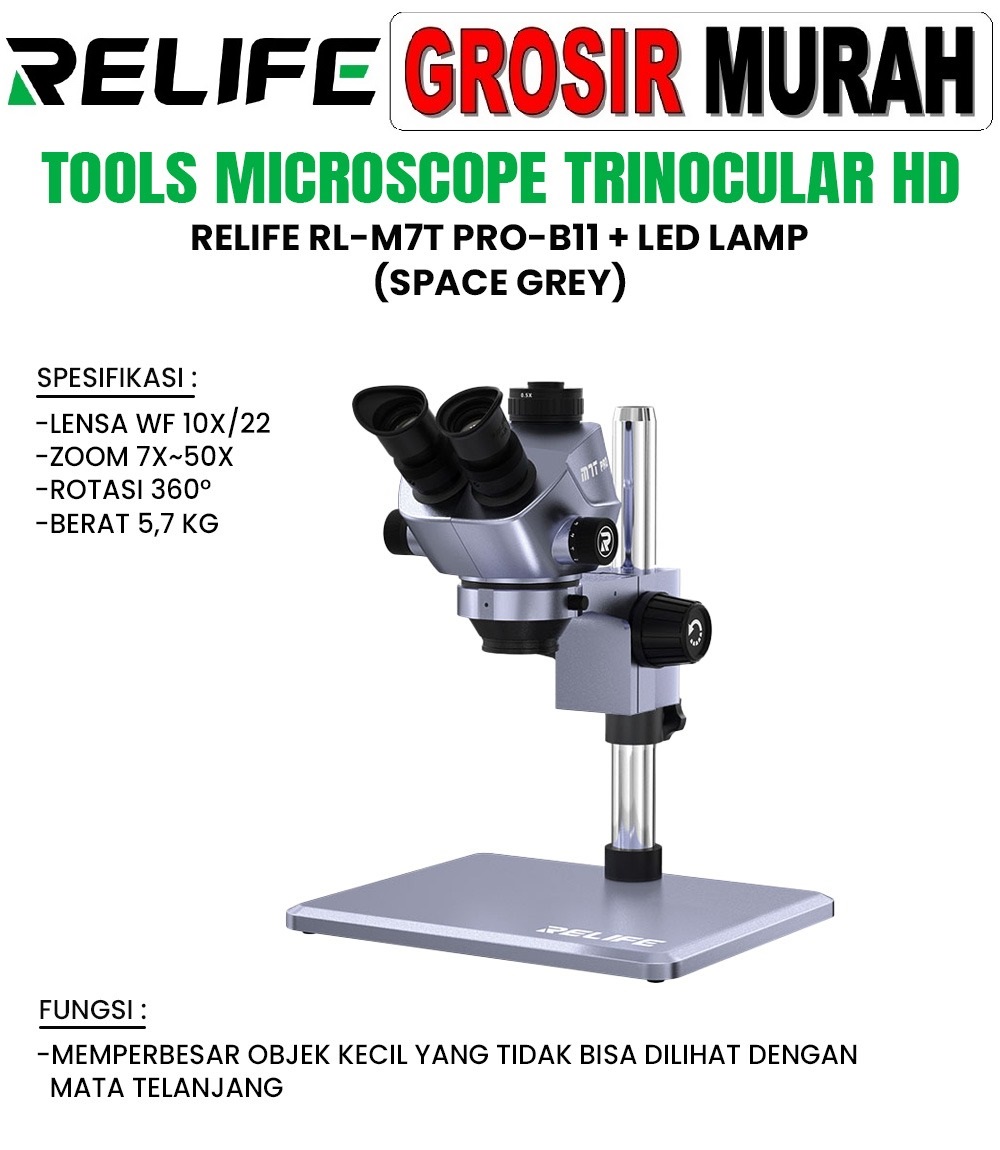 Tool Mikroskop Trinocular Hd Relife Rl-m7t Pro-b11 + Led Lamp Space Grey