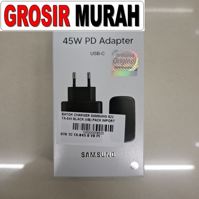 Batok Charger Samsung S22 Ta-845 Black (vb) Pack Import