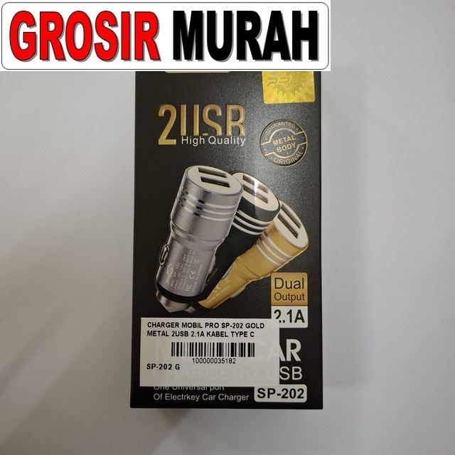 Charger Mobil Pro Sp-202 Gold Metal 2usb 2.1a Kabel Type C