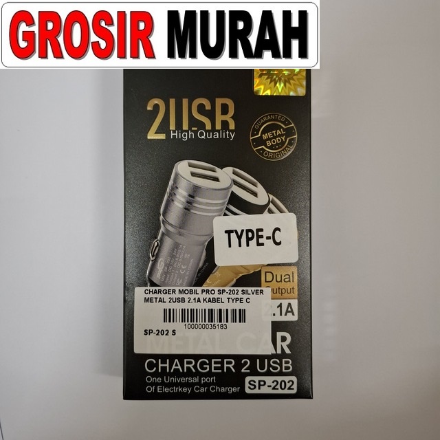Charger Mobil Pro Sp-202 Silver Metal 2usb 2.1a Kabel Type C