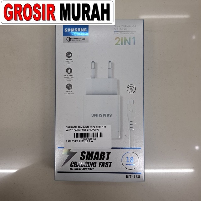 Charger Samsung Type C Bt-188 White Pack Fast Charging