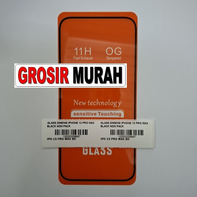 Glass dimensi iPhone 15 Pro Max non pack warna hitam tempered glass