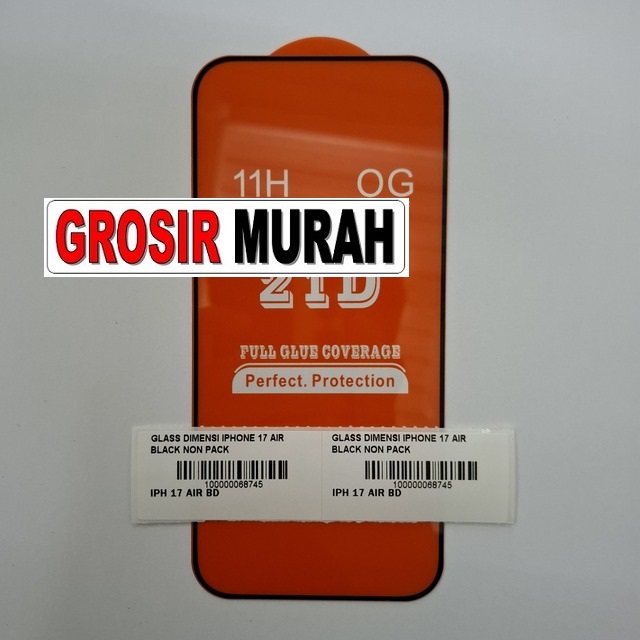 Glass dimensi iPhone 17 Air non pack warna hitam tempered glass