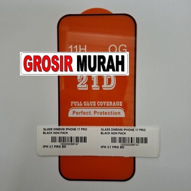 Glass dimensi iPhone 17 Pro non pack warna hitam tempered glass