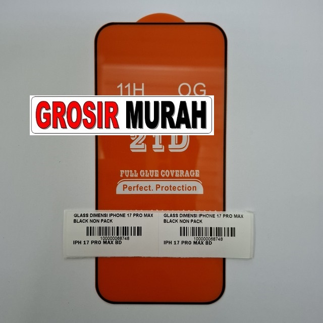 Glass dimensi iPhone 17 Pro Max non pack warna hitam tempered glass