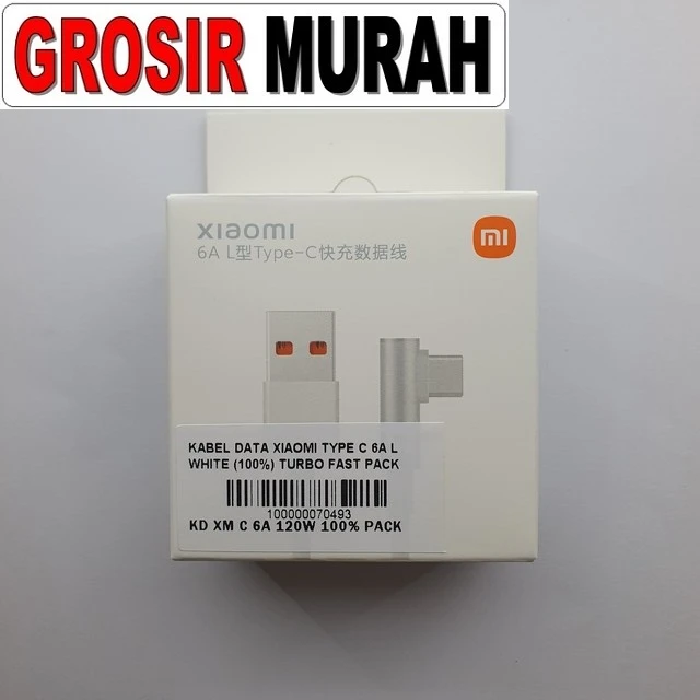 Kabel Data Xiaomi Type C 6a L White (100%) Turbo Fast Pack ready stock harga grosir sparepart HP Libra Jaya