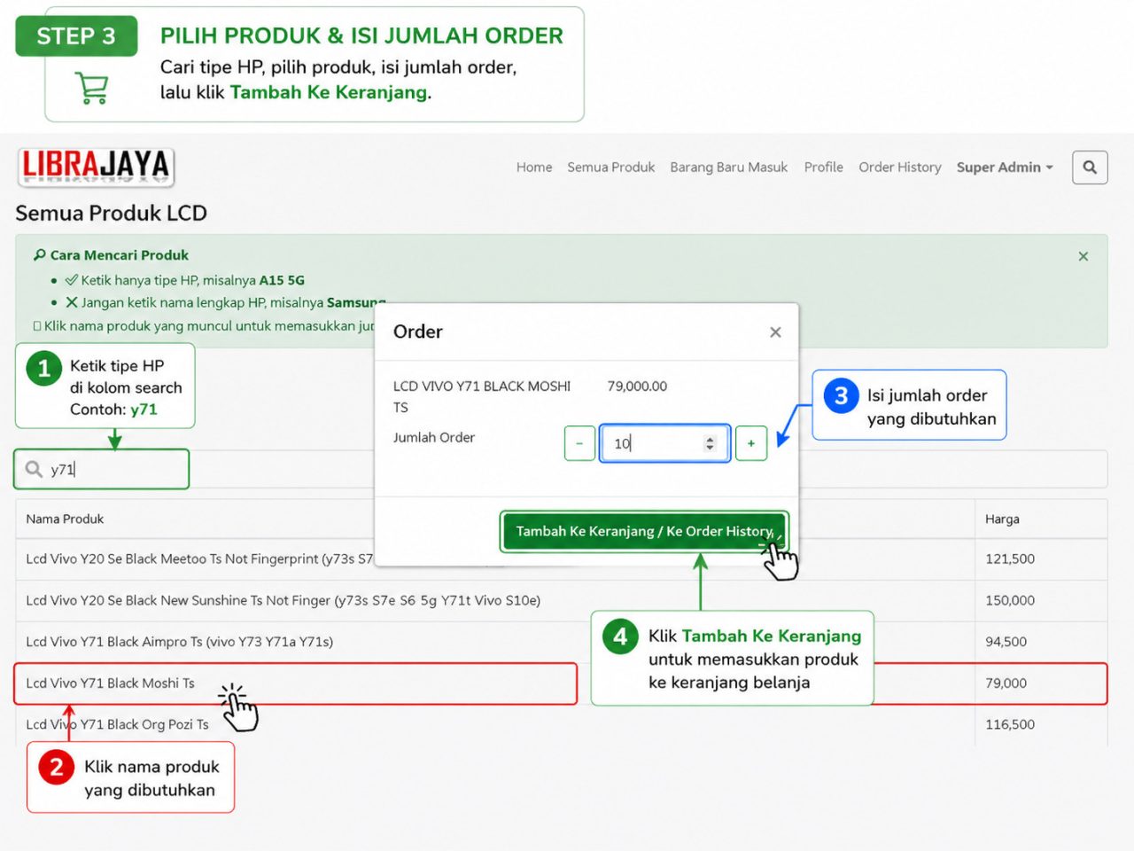 Cari Produk dan Isi Jumlah Pesanan
