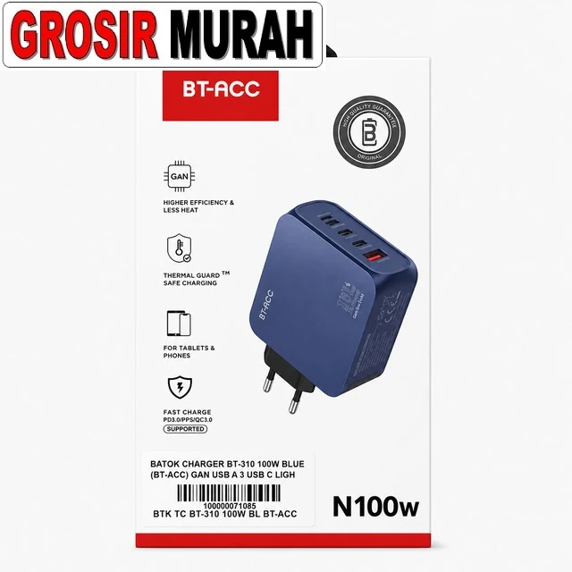 Batok Charger Bt-310 100w Blue (bt-acc) Gan Usb A 3 Usb C Lightning