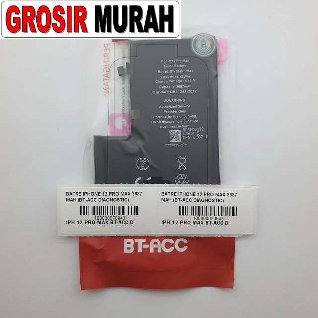 Batre Iphone 12 Pro Max 3687 Mah (bt-acc Diagnostic) ready stock harga grosir sparepart HP Libra Jaya