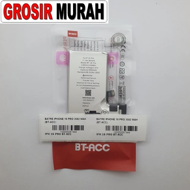 Batre Iphone 16 Pro 3582 Mah (bt-acc) ready stock harga grosir sparepart HP Libra Jaya