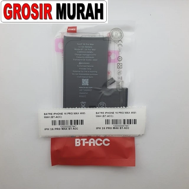 Batre Iphone 16 Pro Max 4685 Mah (bt-acc) ready stock harga grosir sparepart HP Libra Jaya