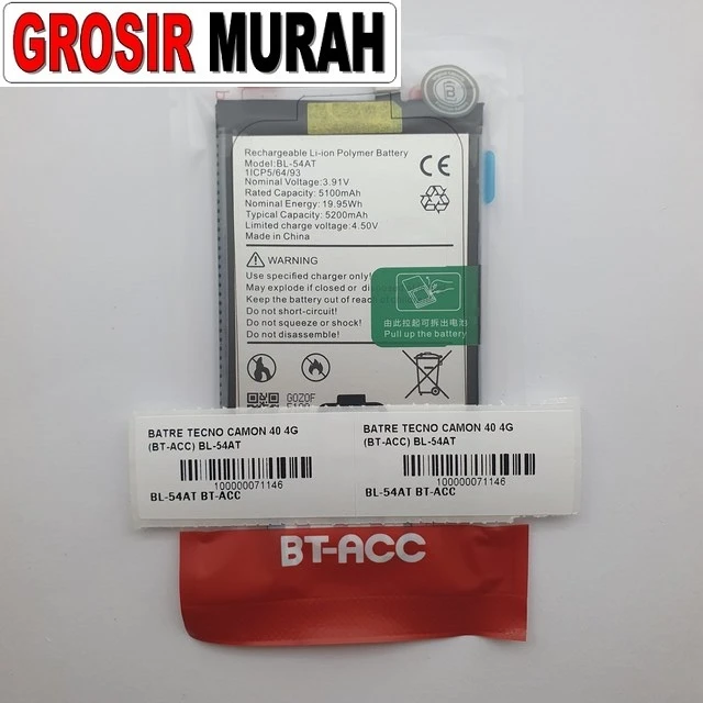 Batre Tecno Camon 40 4g (bt-acc) Bl-54at ready stock harga grosir sparepart HP Libra Jaya