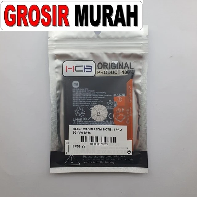 Batre Xiaomi Redmi Note 14 Pro Plus 5g Bp56 (vv) ready stock harga grosir sparepart HP Libra Jaya