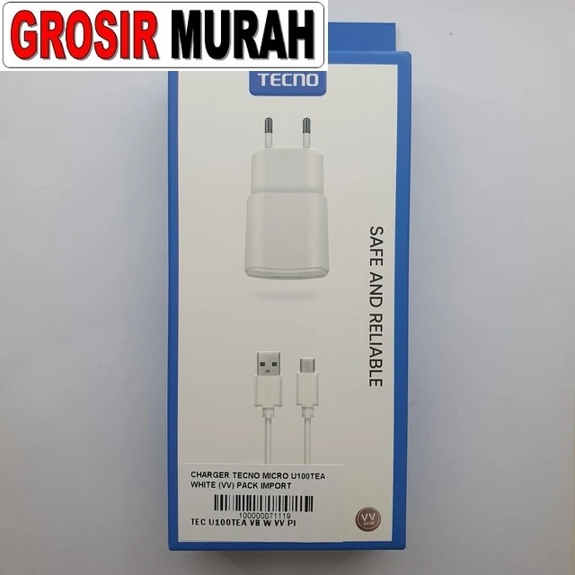 Charger Tecno Micro U100tea White (vv) Pack Import ready stock harga grosir sparepart HP Libra Jaya