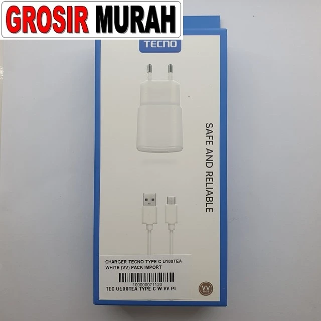 Charger Tecno Type C U100tea White (vv) Pack Import ready stock harga grosir sparepart HP Libra Jaya