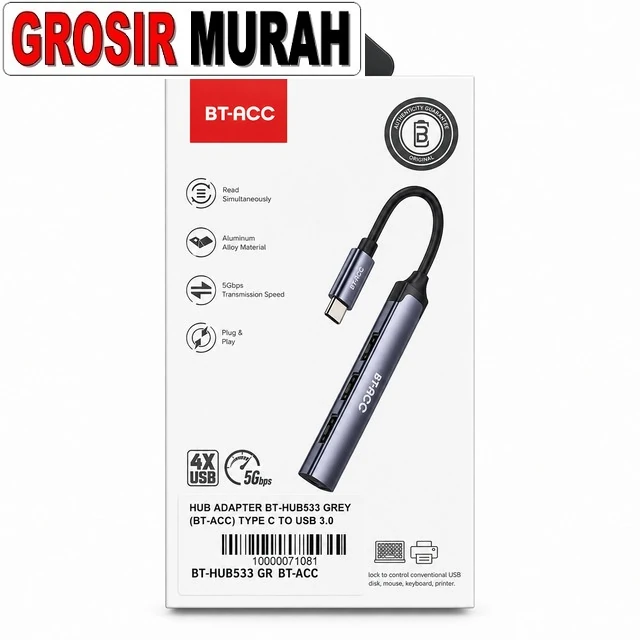 Hub Adapter Bt-hub533 Grey (bt-acc) Type C To Usb 3.0