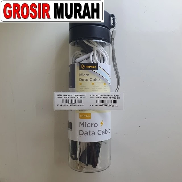 Kabel Data Micro Cb034v Black White Papada 100cm 1 Botol Isi 15 Pcs ready stock harga grosir sparepart HP Libra Jaya