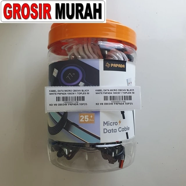 Kabel Data Micro Cb034v Black White Papada 100cm 1 Toples Isi 25 Pcs ready stock harga grosir sparepart HP Libra Jaya