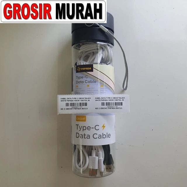 Kabel Data Type C Cb034t Black White Papada 100cm 1 Botol Isi 15 Pcs ready stock harga grosir sparepart HP Libra Jaya