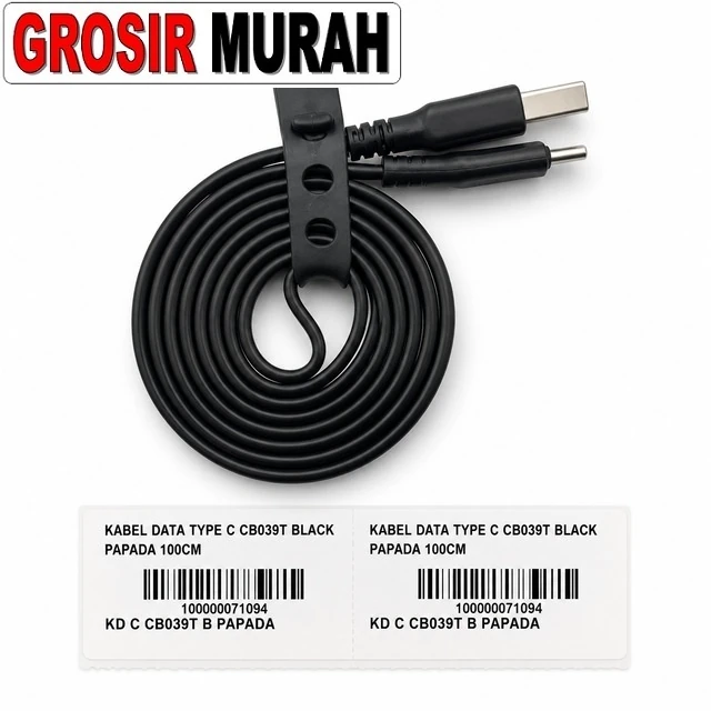 Kabel Data Type C Cb039t Black Papada 100cm