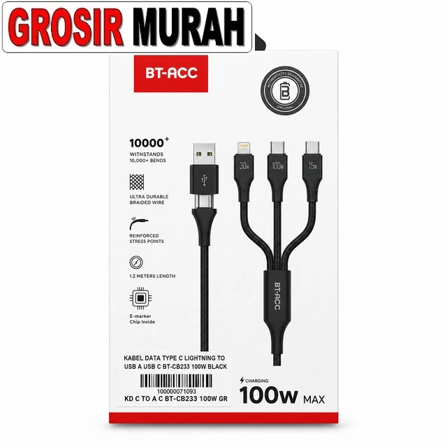 Kabel Data Type C Lightning To Usb A Usb C Bt-cb233 100w Black (bt-acc) 1.2m